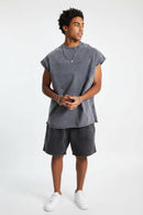 Spring Summer Men Tide Chic Ins Vest Salt-Washed Distressed Tank Top Frayed Edges