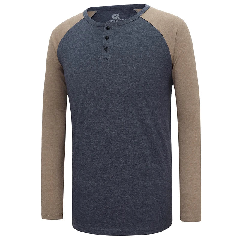 Men Henry Collar Casual Men's Cotton Blouse Shirt Men Neck Buttons Tshirts