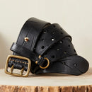 Pure 3.8cm Wide Genuine Leather Belt for Men Double Pin Buckle Male Jeans Belts