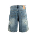 Summer Man Tide Shorts Side Fur Edge Straight Capris Half Length Denim Pants