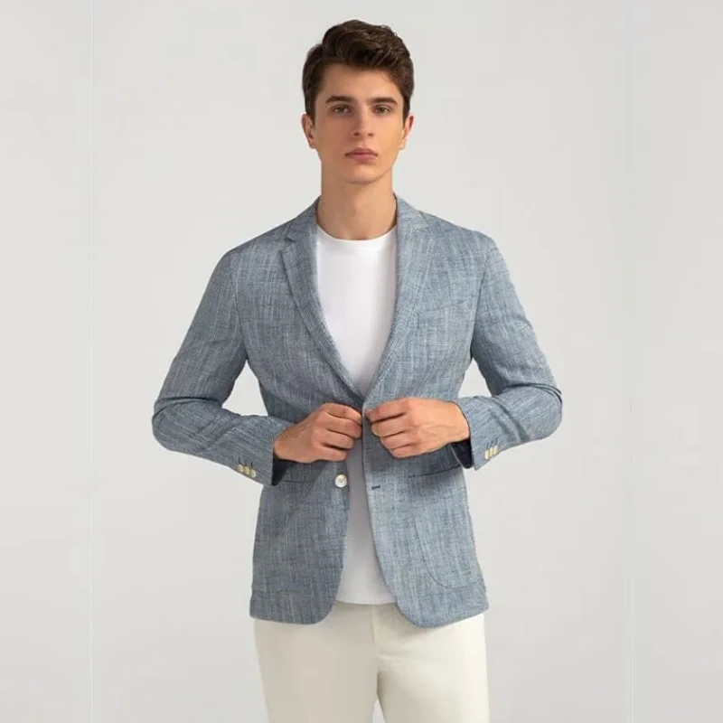 Men Linen Suit Jacket - Lightweight Breathable Summer Blazer for Beach Wedding Casual Party Business Casual