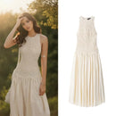 Women Dress Summer White Pleated Sleeveless Dress Casual Elegant