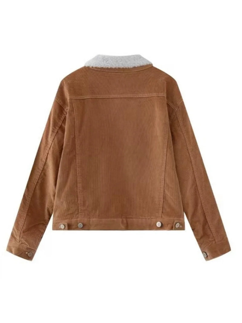 Women Jacket Winter Ladies Vintage Corduroy Cashmere Lapel Long Sleeves Solid Jacket For Women's Outwears