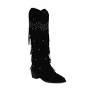 Boots Knee High Pointed Toe Rivets Women's Winter Shoes Suede Western Booties Ladies