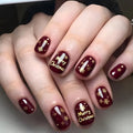 Christmas Press on Nails Short Square False Nails Snowflake Full Cover Glue on Nail