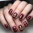 Christmas Press on Nails Short Square False Nails Snowflake Full Cover Glue on Nail