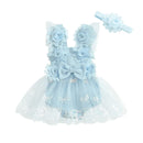 0-24M Infant Baby Girl Romper Dress Sleeveless Bow Flower Lace Tulle Dress Bodysuit Headband Newborn Summer Outfits