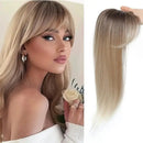 Woman with styled hair and a close-up of blonde hair extensions, Obroi