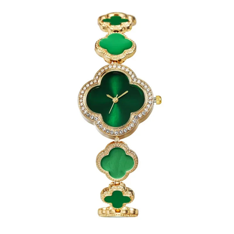 Wristwatch Featuring Four-leaf Clover Design Fresh Floral Dial Niche Elegant Women's Watch