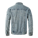 Men Jacket Retro Stand Collar Denim Jacket Men Bomber Coat Zipper Fly