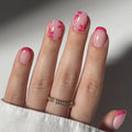 Pink Flower False Nails Nude Color Ballet Press On Nails Simple DIY Manicure Floral Short/Mid-length Fake Nails