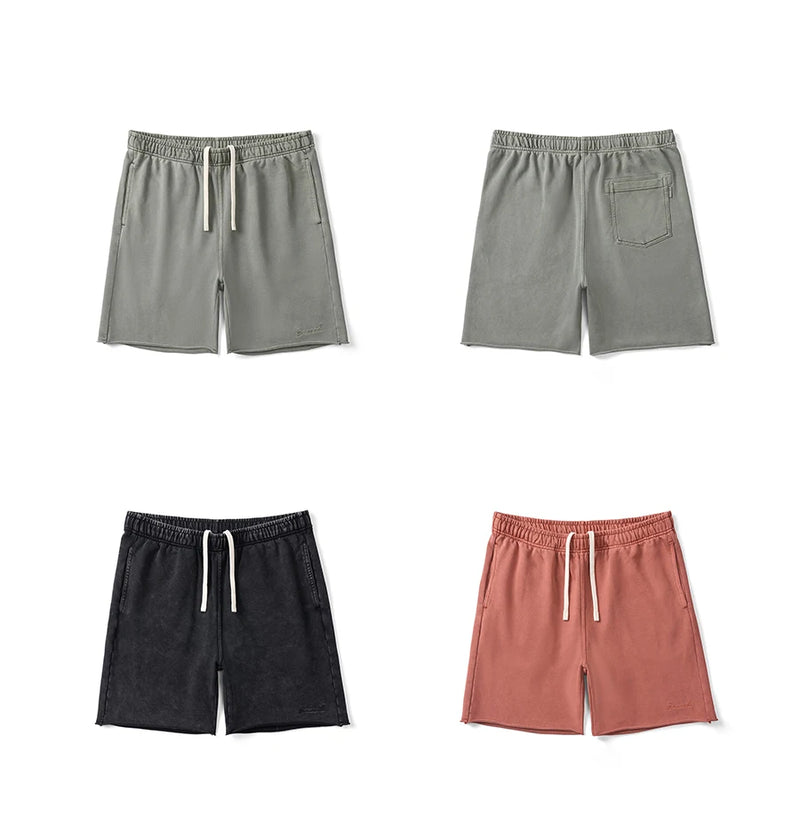 Summer Dark Washed Shorts Men Raw Hem Sweatshirts