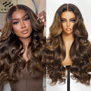 13x4 Lace Frontal Balayage Highlight Loose Wave Wig With Wispy Bangs Human Hair Glueless Wigs