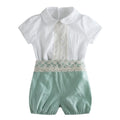 Spanish Style Summer Set for Baby Boy Girl Lace White Short Sleeve Shirt with Elastic Waist Shorts Infant Fashion Children Suit