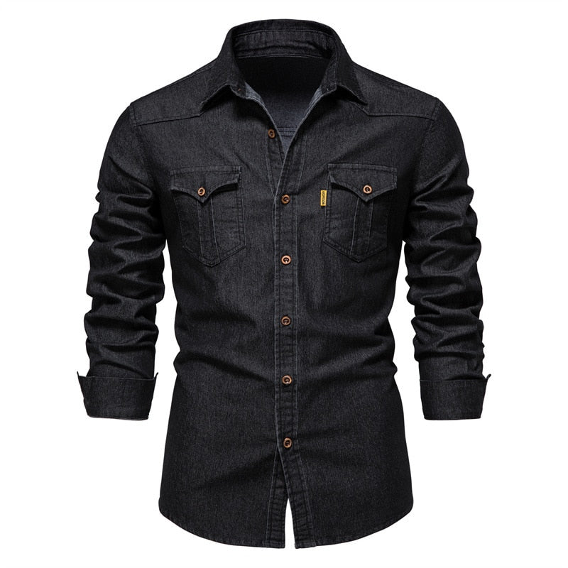 Denim Shirt Men Long Sleeve Thin Casual Cowboy Shirts For Men Casual Slim Fit Mens Vintage