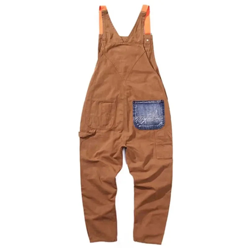 Retro Suspender Loose Straight Jumpsuit Ripped Casual Sling Autumn And Winter Patchwork Pants