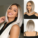10" Short Bob Wig Synthetic Lace Front Wigs For Women Free Part Lace Wig Ombre Brown Blonde Wig