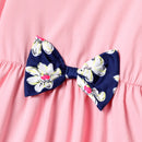 Kid Girl High Low Bowknot Design Tee and Floral Leggings Set