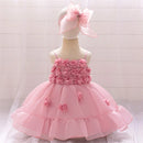 Baby Girls Pink Flower Fluffy Birthday Dress Kids Lace Summer Elegnat Evening Gown Party Dresses iInfant Floral Holiday Costumes