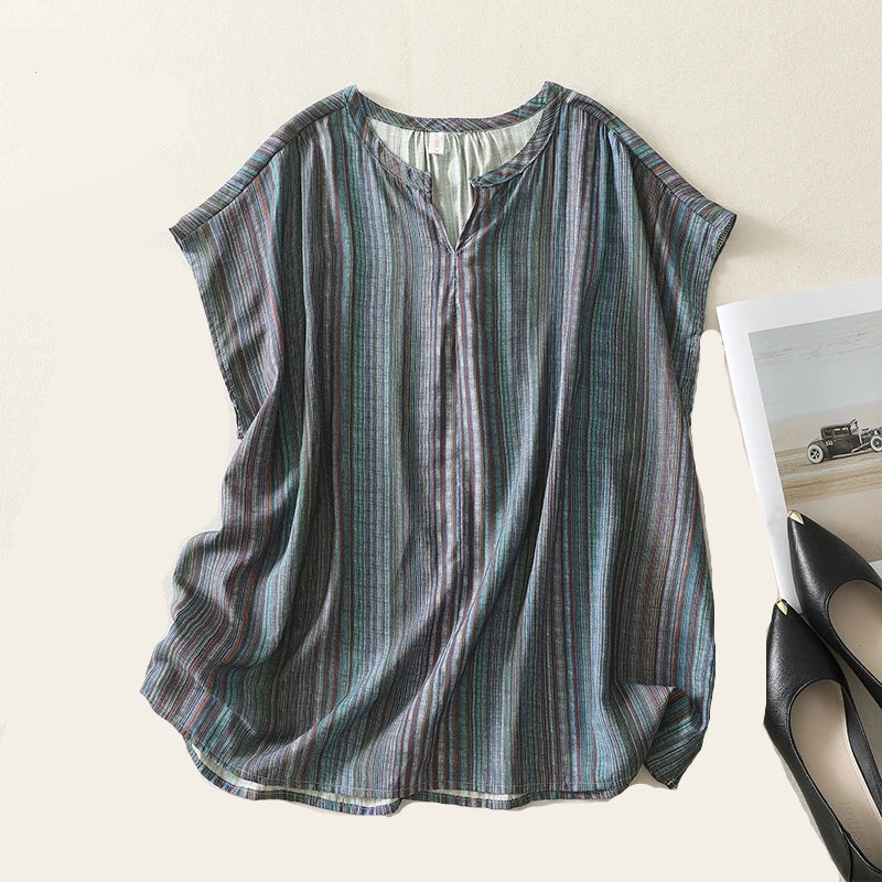 Breathable Hemp Loose Straight Tops Women Summer Sleeveless Casual Tee