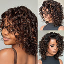 Wear & Go Blonde Highlight Curly Human Hair Wig Lace Short Bob Bouncy Loose Curly Wig For Women
