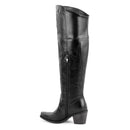 Winter Women Knee High Boots Pointed Toe Pull On Embroidered Thick Heels Boots Zipper
