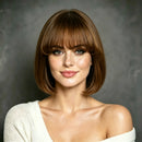 Women'S Straight Short Textured Pixie Cut Wig with Bangs Natural Straight Bob Wig  Human Hair Bob Wig