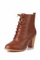 Brown lace-up ankle boot with a block heel on a white background, Obroi
