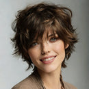 Chocolate Brown Women'S Human Hair Bob Wig Short Straight Pixie Cut Wigs with Layered Bangs