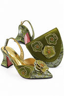 Ladies Party Shoes and Bag Comfortable Square Heels with Hand Bag For Wedding
