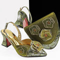 Ladies Party Shoes and Bag Comfortable Square Heels with Hand Bag For Wedding