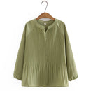 Spring Women Pleated Chiffon Blouses V Necks Long Sleeve Solid Casual Pullover Shirts Loose Tops