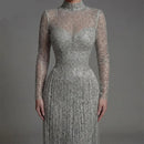 Sliver Sequin Evening Gown High Neck Dress Wedding Evening Dress