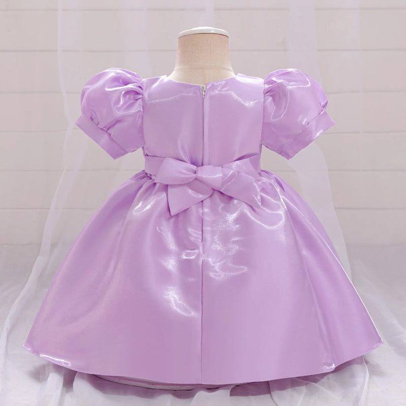 Baby Girls Party Dress Puff Sleeve Purple Wedding Princess Dresses for Kids Baptism Bridesmaid