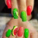 Summer Watermelon Pattern Fake Nails Full Cover Press on Nail Patch Square Head Fake Nail Tips for Girl Women
