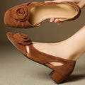 Women's Natural Suede Leather Square Toe Pumps Elegant Ladies Dress Shoe