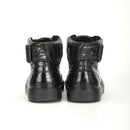 Black high-top sneakers with crocodile texture on a white background, Obroi