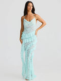 Lace Backless Dress Women Gown Halter Lace-up Bodycon Elegant Ruffle Dress