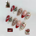 24Pcs Almond Head Press on Nails Sets Christmas String Lights Stick on Nail Glitter Winter Nail