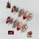 24Pcs Almond Head Press on Nails Sets Christmas String Lights Stick on Nail Glitter Winter Nail