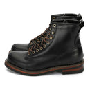Black leather boot with brown laces on a white background, Obroi