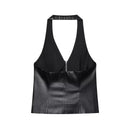 Spice Girls Backless Halter Faux Leather Tops