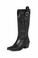 Black leather boot with a buckle on a white background, Obroi