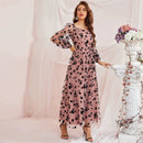 Dress Sen Style Women Dress U-Neck High Waist Mesh Long Sleeve Print Evening Dress Bridesmaid Wedding