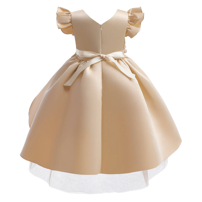 Elegant Children's Red Flower Dress Girls Dresses For Party And Wedding Tulle Bridesmaid Costume