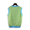 Flower Patchwork V-neck Vest Plaid Jacquard Knitted Sweater Sleeveless Oversized Spring and Autumn Casual