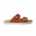Mens Genuine Leather Slippers Summer Footwear Breathable Beach Shoes Buckle Nubuck Leather Slides