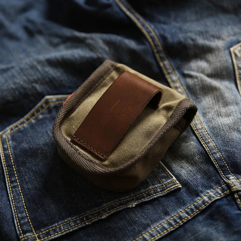 Genuine Leather Coin Purse For Men Vintage Bag Cigarette Case Key Card Holder Loop Storage Pouch