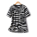 Woman Blouse Zebra Pattern Cool Hollow Straight Stretch Chiffon Summer Women T-shirts