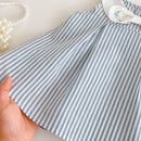 Girls' Striped Dress Summer Baby Bow Embroidered Vest Skirt Children's Doll Collar Skirt